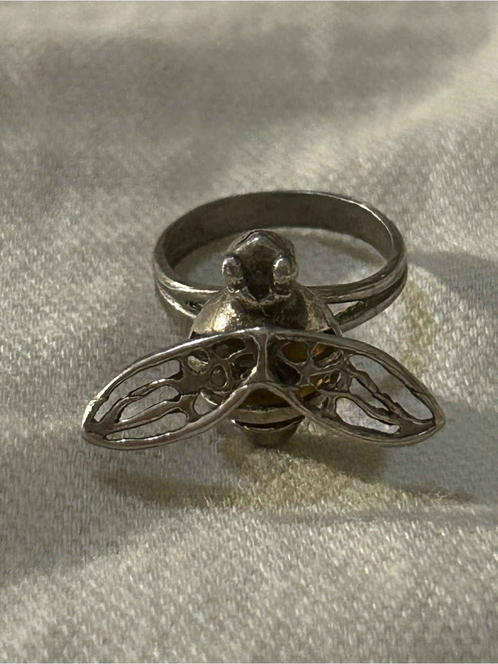Women’s Honey Baltic Amber Wasp Bee Ring 925 Silver Size 4.5